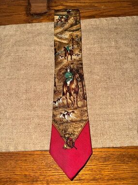 VTG Polo by Ralph Lauren Brown Equestrian Scene Silk Tie RARE